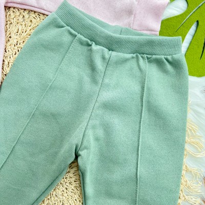  Conj. Jaqueta de Linho com Flores nas Mangas e Calça de Moletom - Rosa e Verde